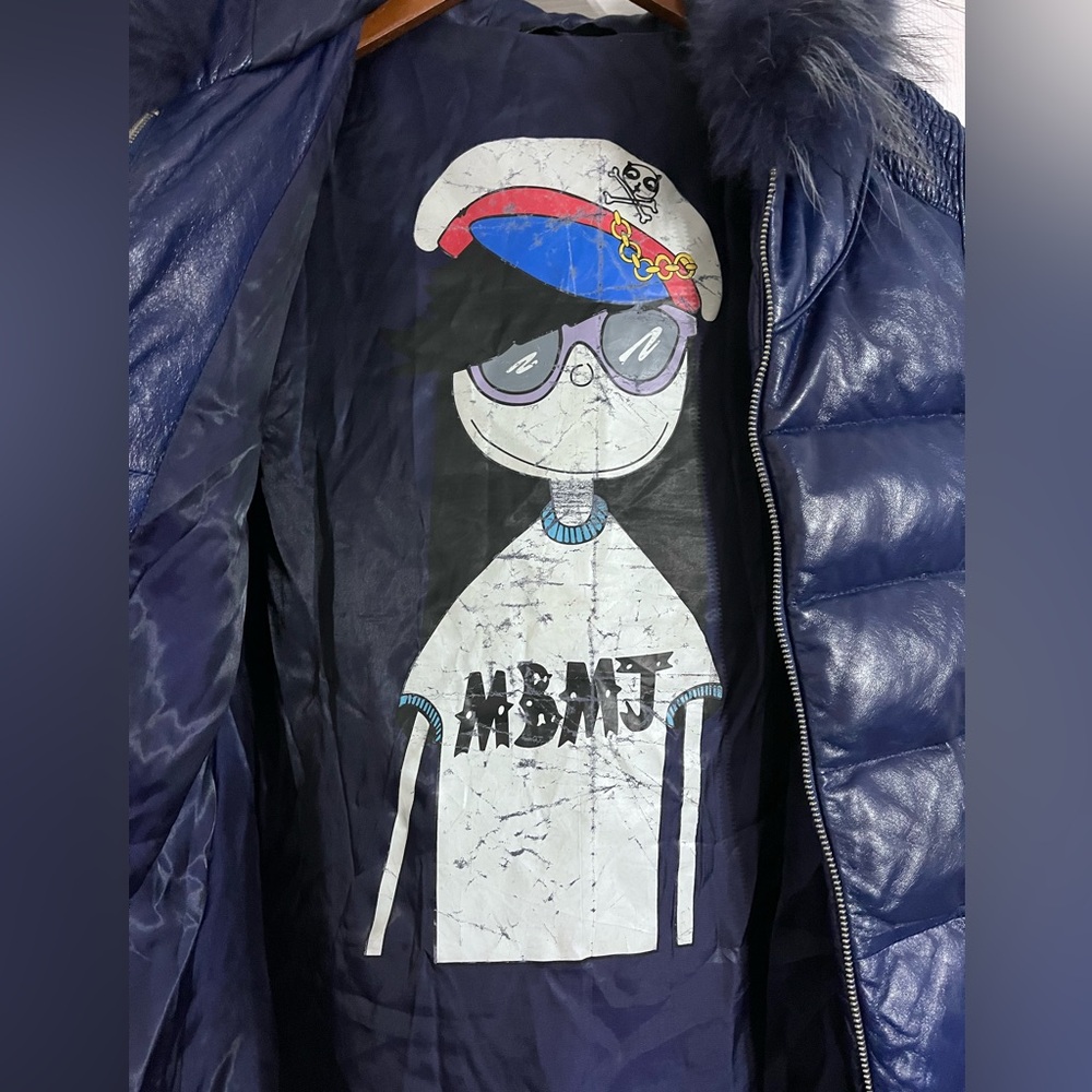 Marc by Marc Jacobs MBMJ Blue Puffer Coat Jacket w/ Fur Hood Womens size Medium - Picture 3 of 10